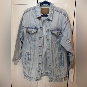 American Eagle Outfitters Light Blue Distressed Denim Jacket